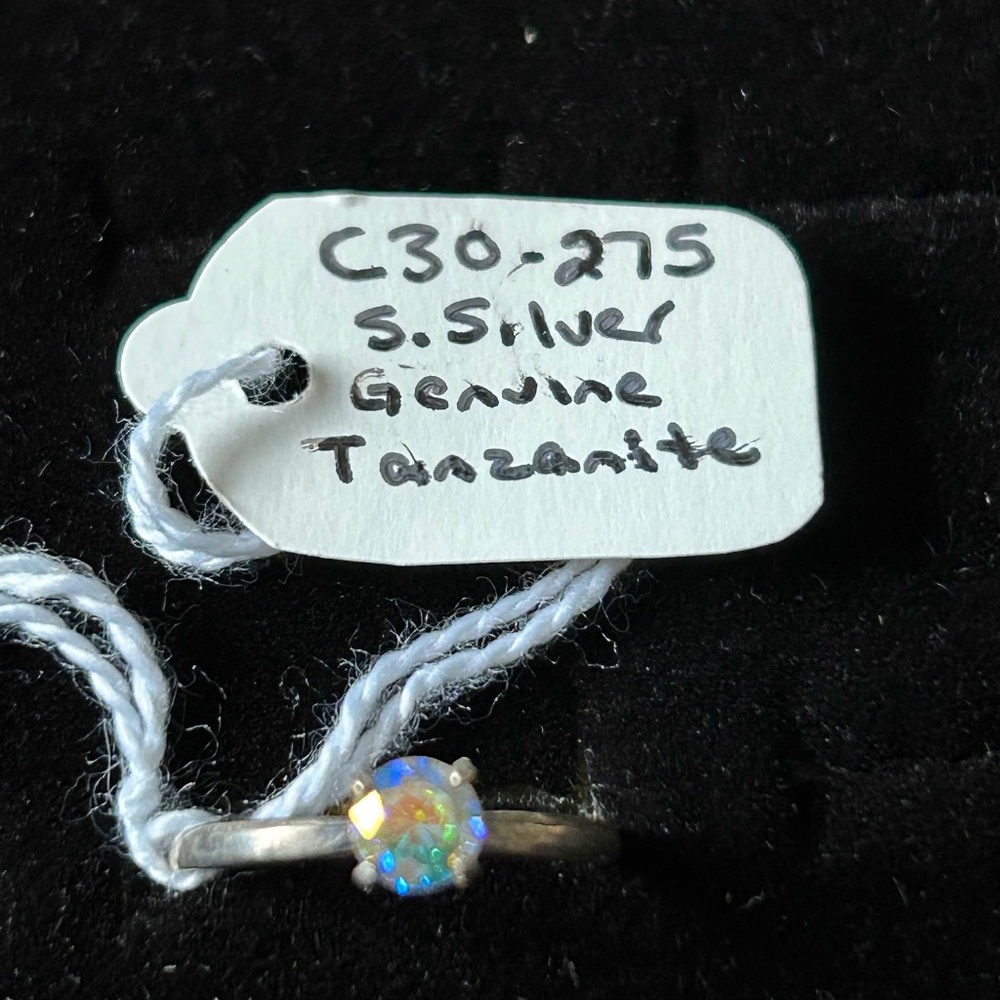 TANZANITE ROUND STERLING SILVER RING, LADIES SZ 6, TANZANITE CHANGES COLOURS,